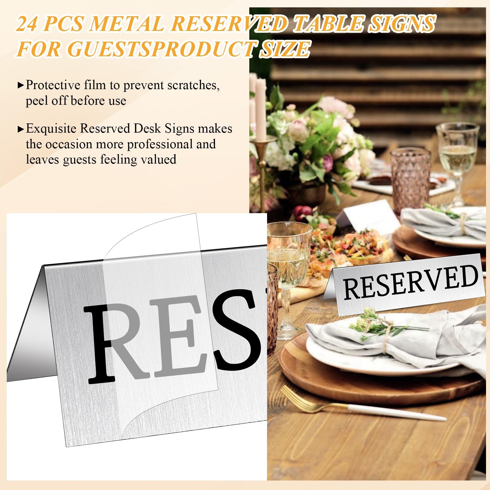 24 Pcs Metal Reserved Table Signs, Silver Table Top Reserved Sign for Restaur…