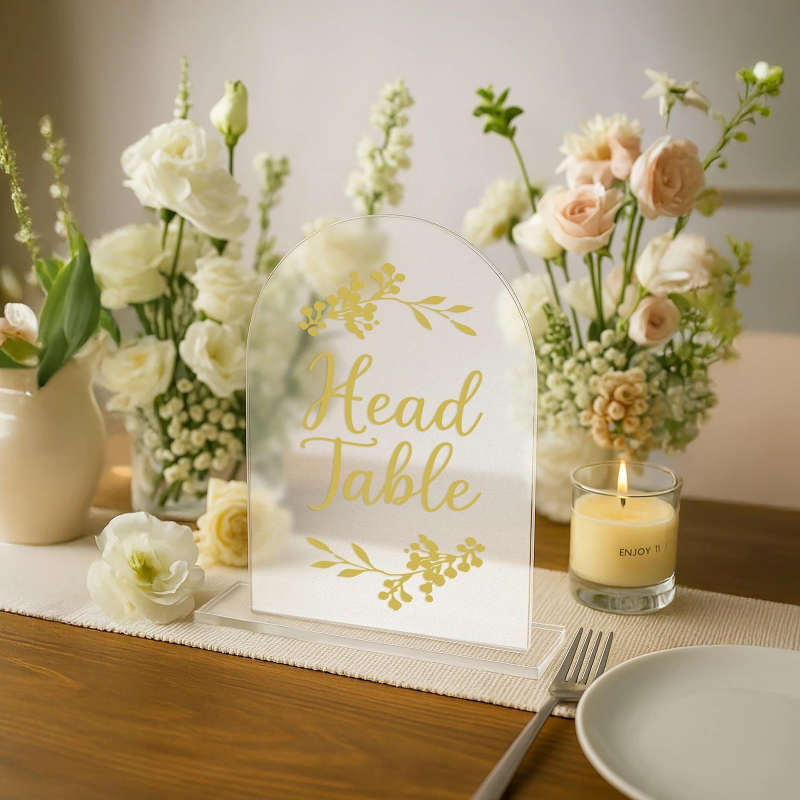 Wedding Table Numbers 1-10 Clear Acrylic Seating Signs Gold Lettering Decor