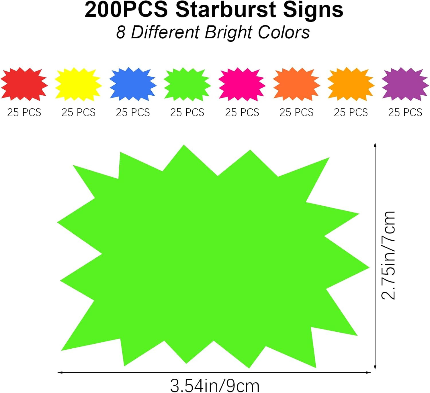 200 PCS Starburst Sign Star Burst Attractive Fluorescent Neon Sign Great for Sto