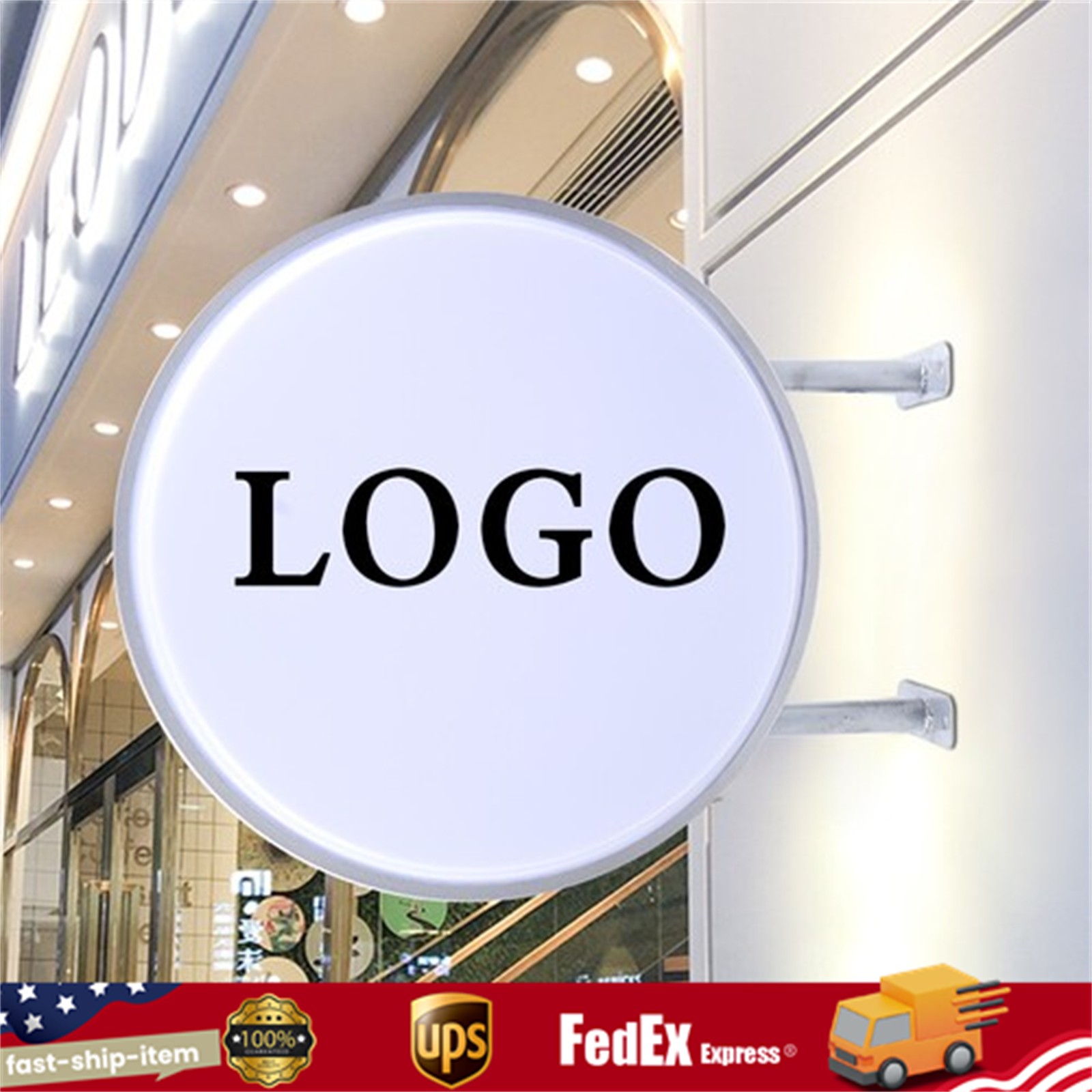 20&Prime; LED Double Sided Round Light Box Outdoor Sign Advertising Projecting Light
