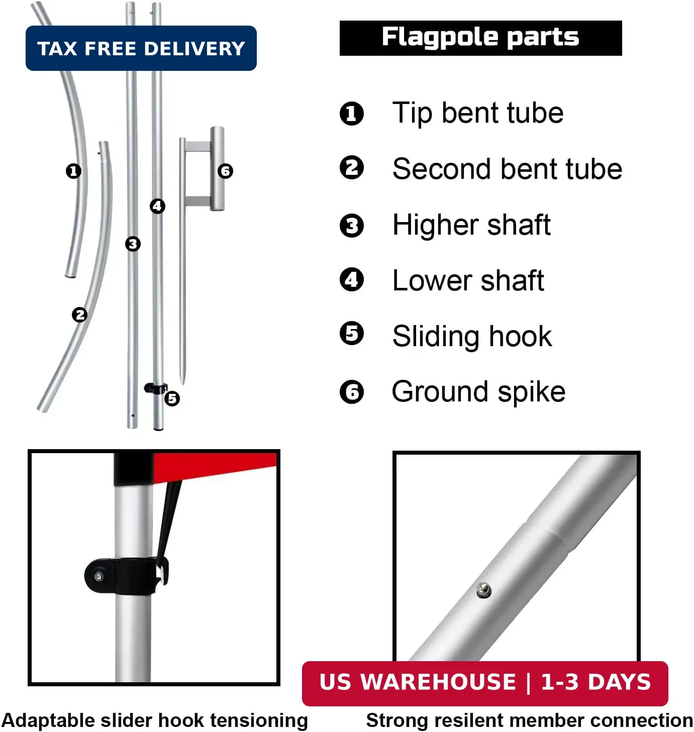 11FT Swooper Flag Pole Kit with Ground Spike, Replacement Feather Flag Pole Hard