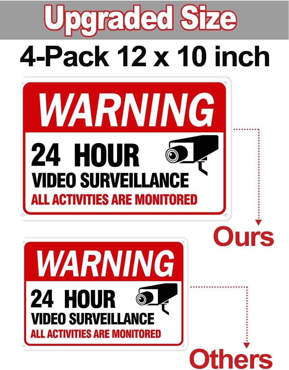 4 Pack Video Surveillance Signs, 12&Prime;x 8&Prime; Aluminum Camera Signs, CCTV Security