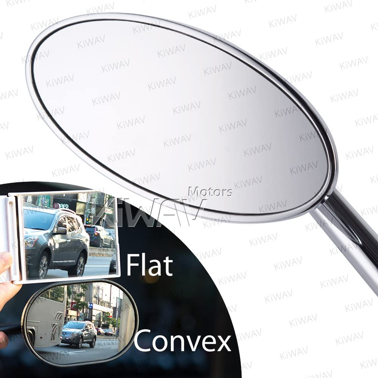 KiWAV Motorcycle Mirrors Rear View Side Ultra Polished Chrome Oval Slim Shape…