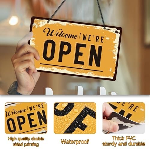 Open Closed Sign 10×5.9 Inch Waterproof PVC Double Sided Hanging Store Retail