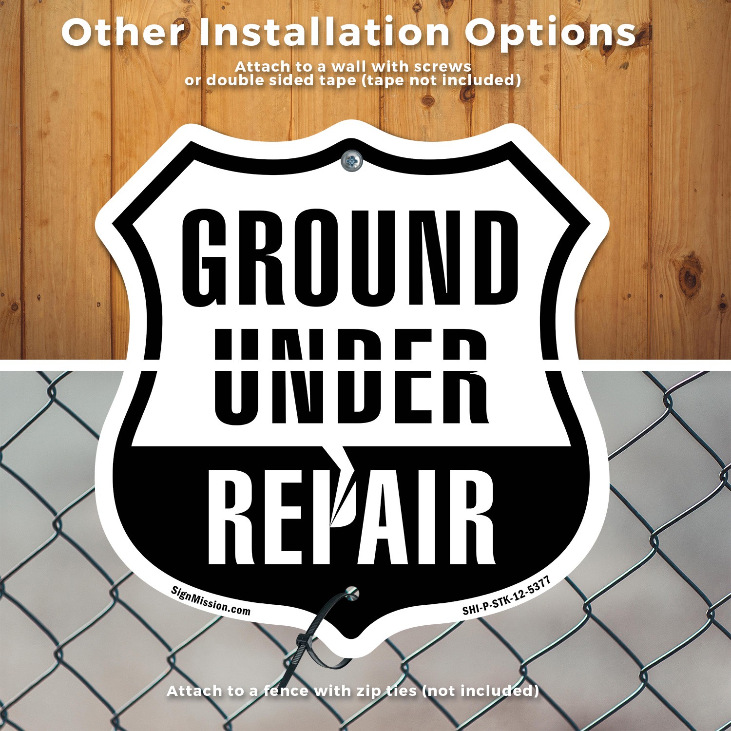 Ground Under Repair Shield Shaped Sign With Stake Crafted in the USA