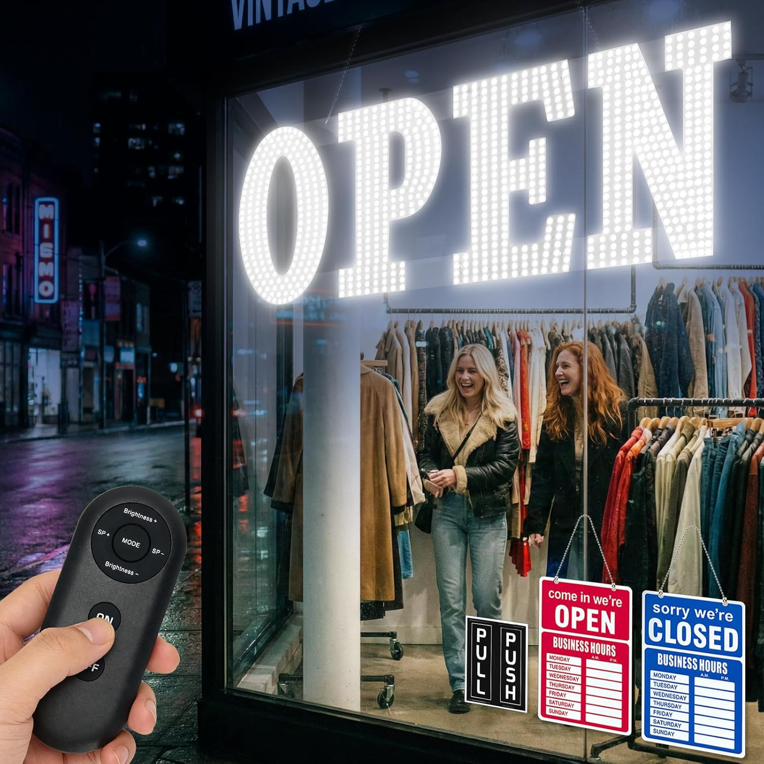 Bright LED Open Sign with 6 Modes – 30&Prime; x 10&Prime; Lighted Storefront Insert