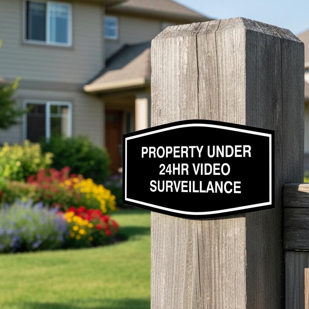 24Hr Video Surveillance Sign Black Gold Security Camera Warning Small 1 Pack
