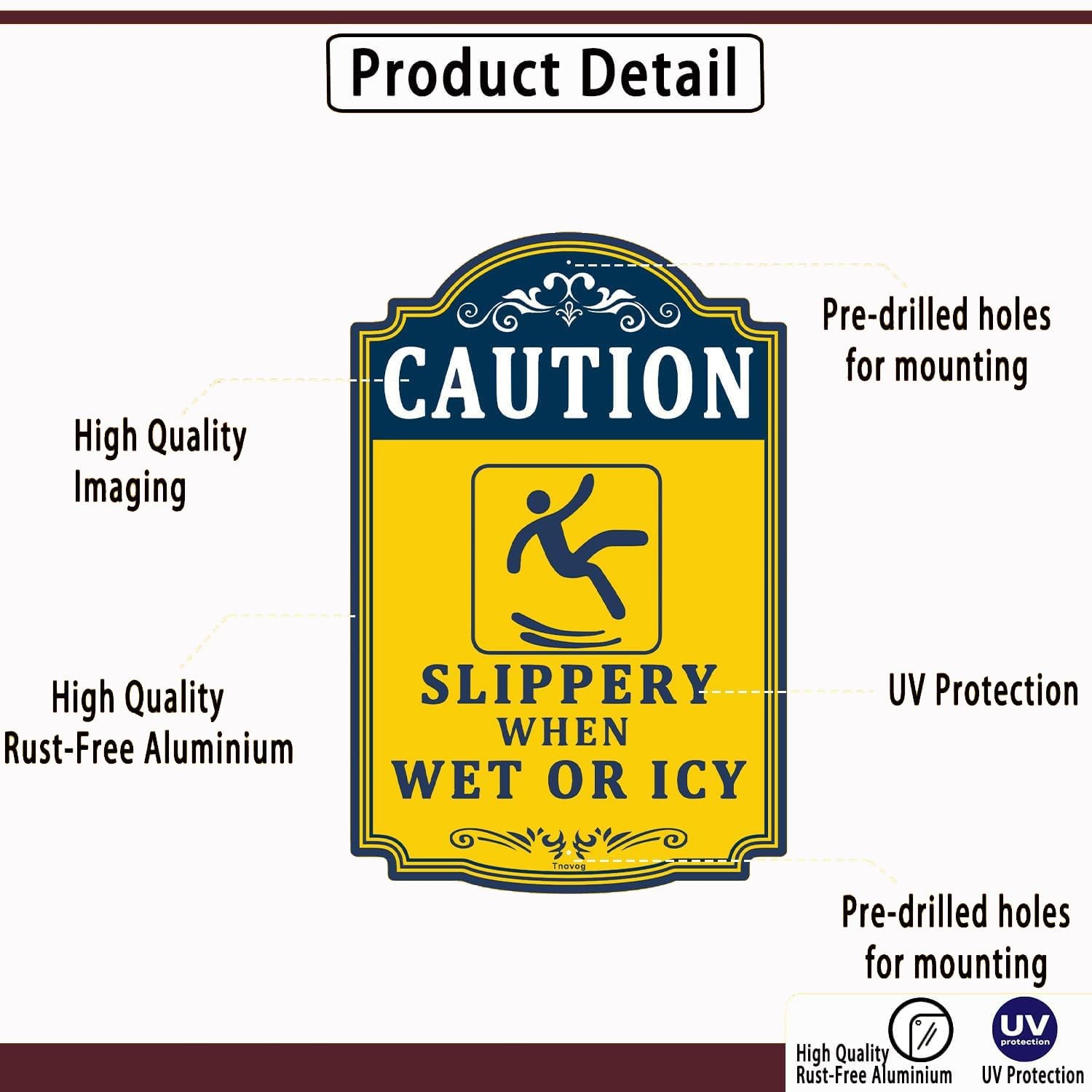 2 PCS 12×8 Inch Caution Slippery When Wet Or Icy Aluminum Weather Signage