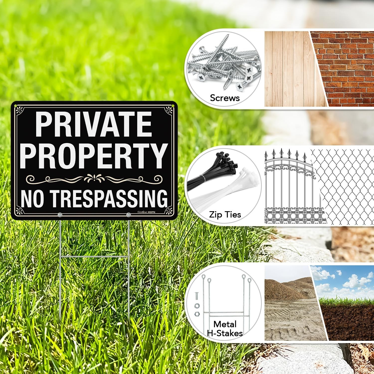 GicnKeuz Large No Trespassing Signs Private Property Sign with H-stakes, 14&Prime;