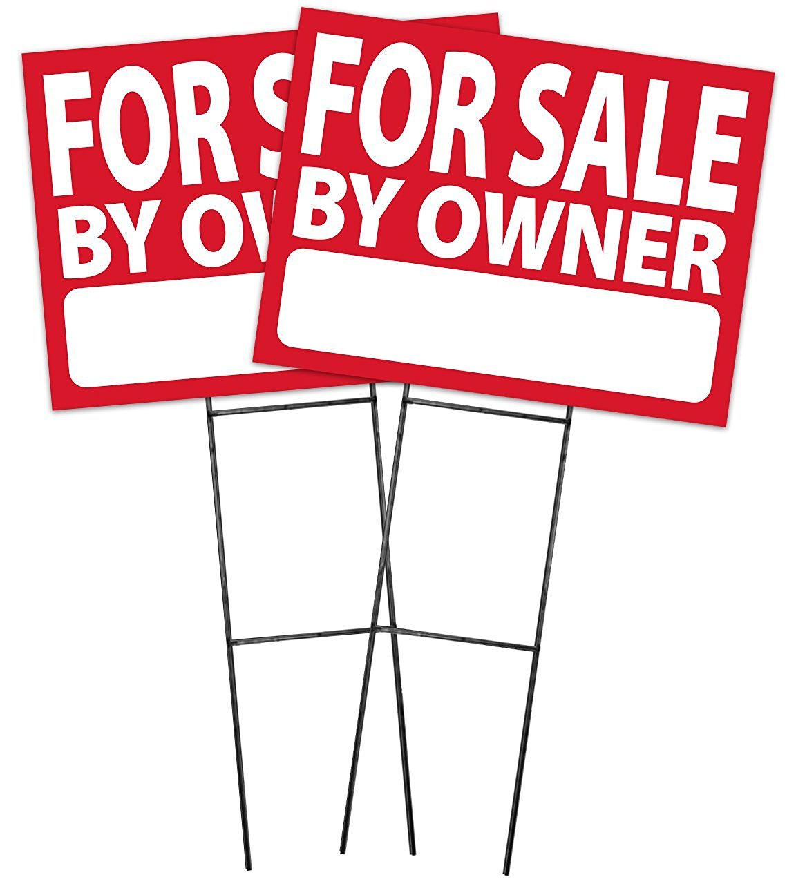 Large (18&Prime;x24&Prime;) For Sale By Owner – RED – Sign Kit with Stands – 2 Pack