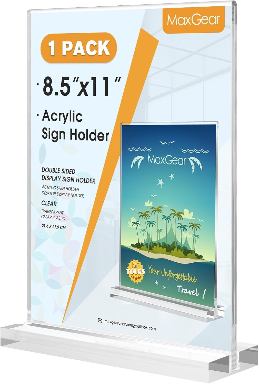 MaxGear Acrylic Sign Holder 8.5 X 11 Inches 1 Pack, Double 8.5 »x11 », Clear