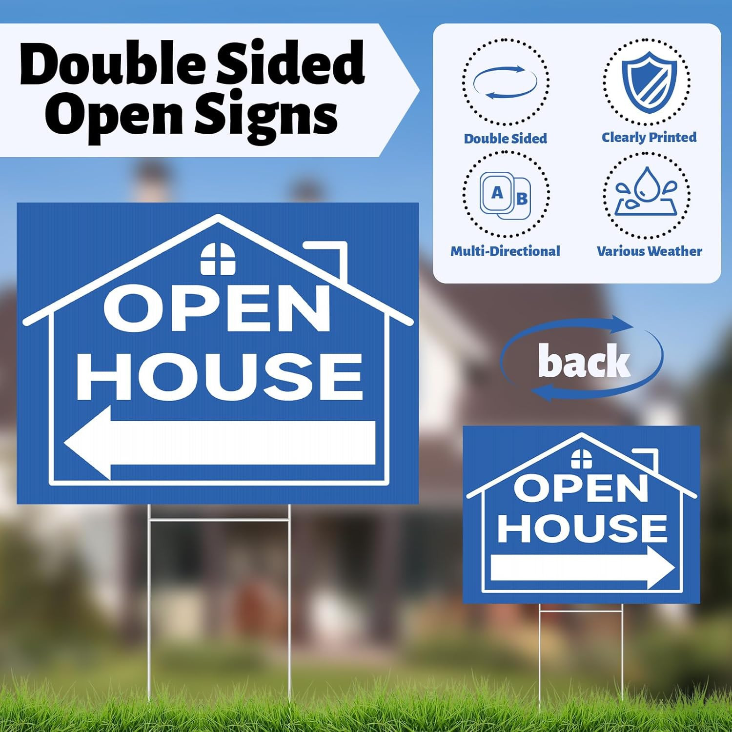 88 Pcs Open House Sign Kit with Flags, Arrows, Stakes & Balloons – Blue