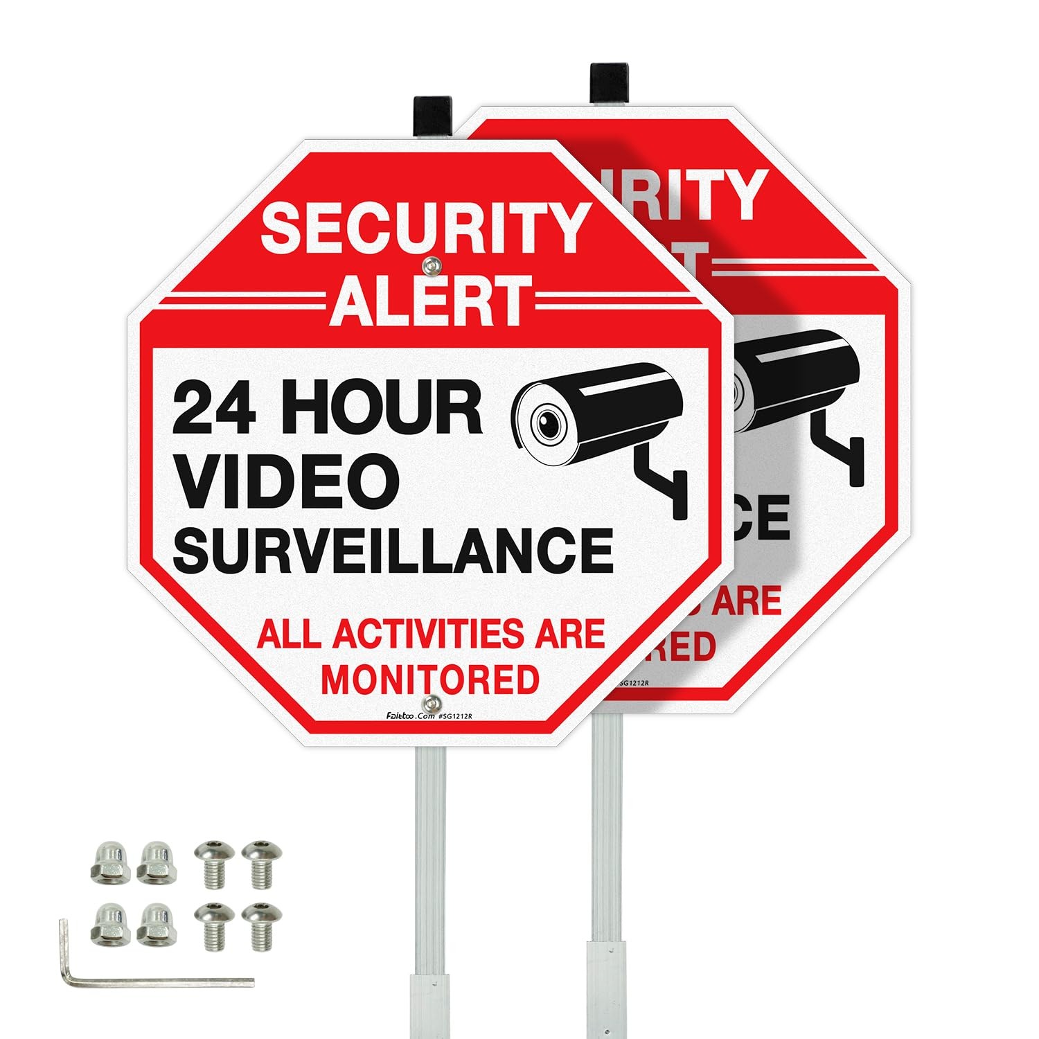 2-Pack 12×12 Video Surveillance Security Sign, 36 Stake, Reflective Aluminum