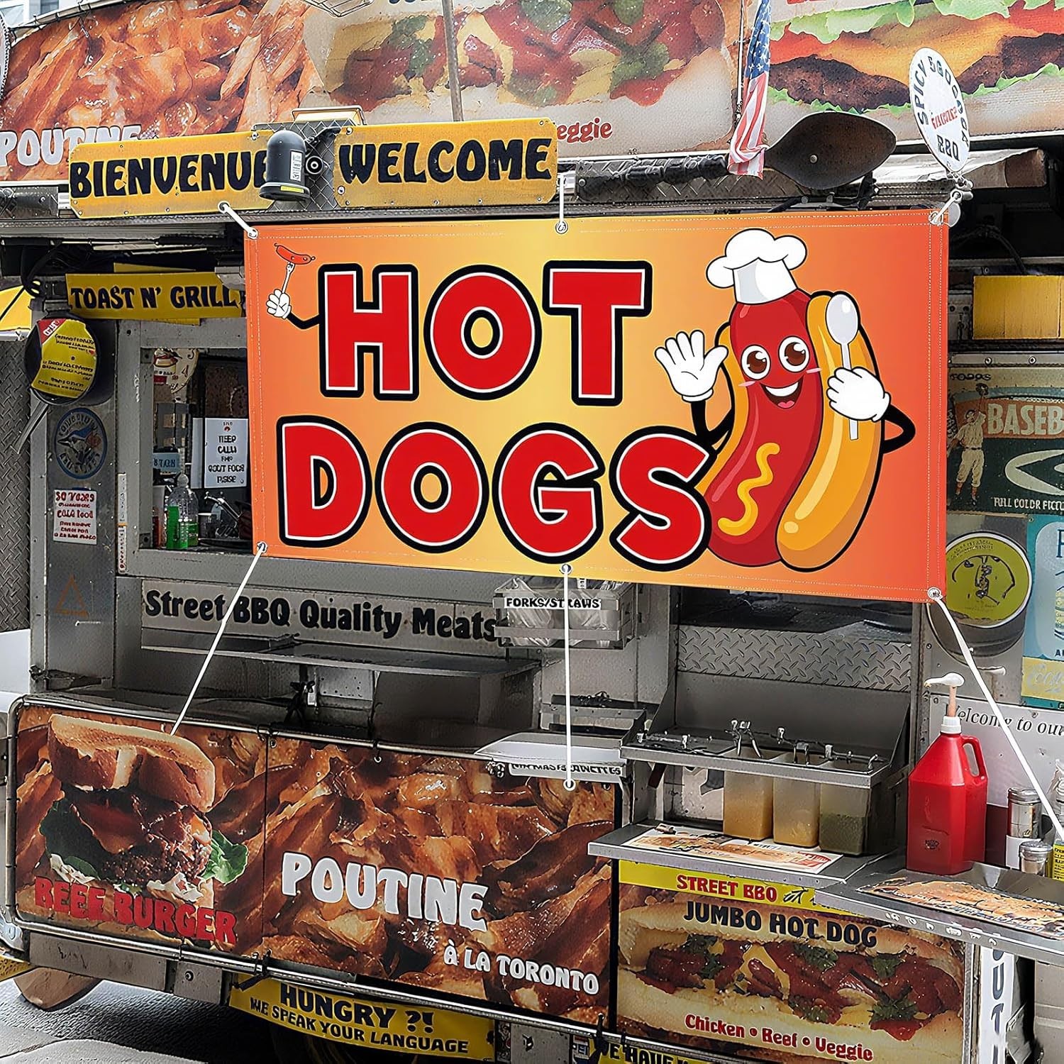 Bold 2×4 Feet Hot Dogs Banner – Durable Polyester Sign for Maximum Visibility