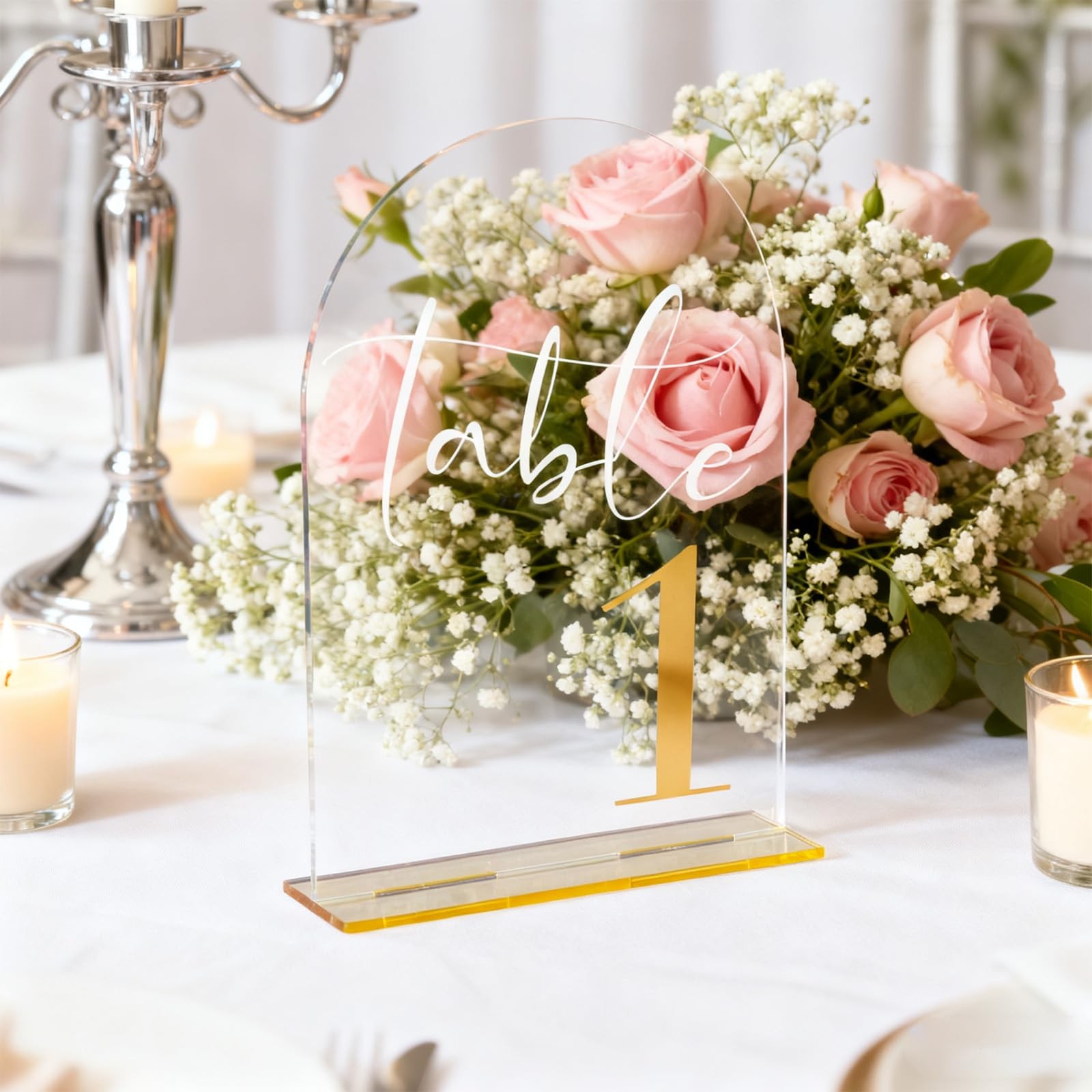 20 PCS Elegant Acrylic Wedding Table Numbers 120 Golden Text 5×7 Stands