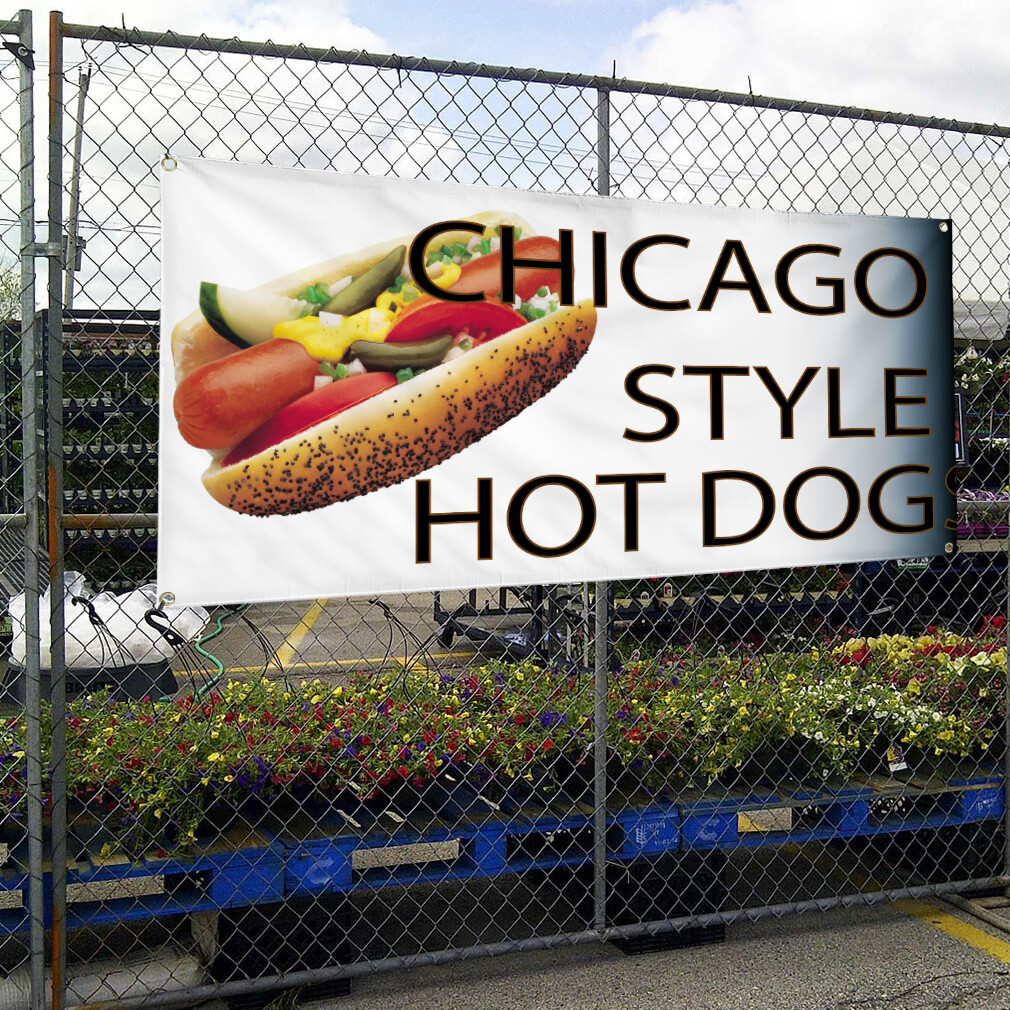 Vinyl Banner Multiple Sizes Chicago Style Hot Dogs B Restaurant & Food Outdoor