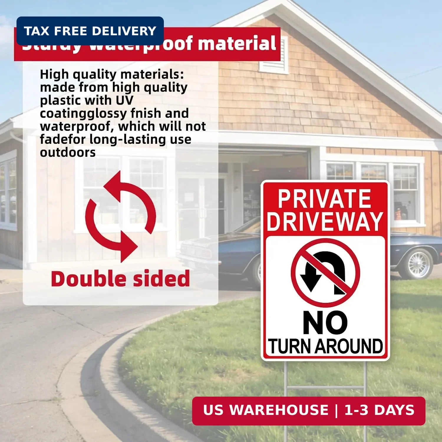No Turn Around Driveway Sign, 2 Pack Private Driveway Signs 14&Prime;x10&Prime; Double-Sided