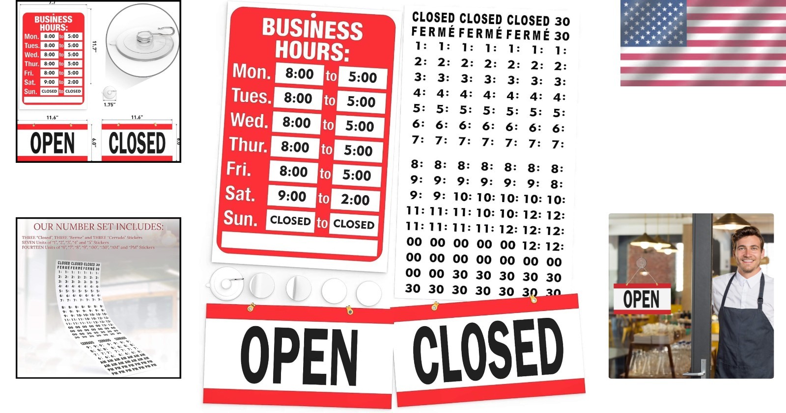 Elegant Open Closed Sign with Customizable Hours for Business – 11.7×7.7 Inches