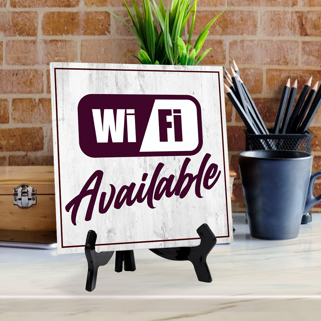 Wi-Fi Available 5&Prime;x 5&Prime; Square Table Sign With Acrylic Easel | Restaurant