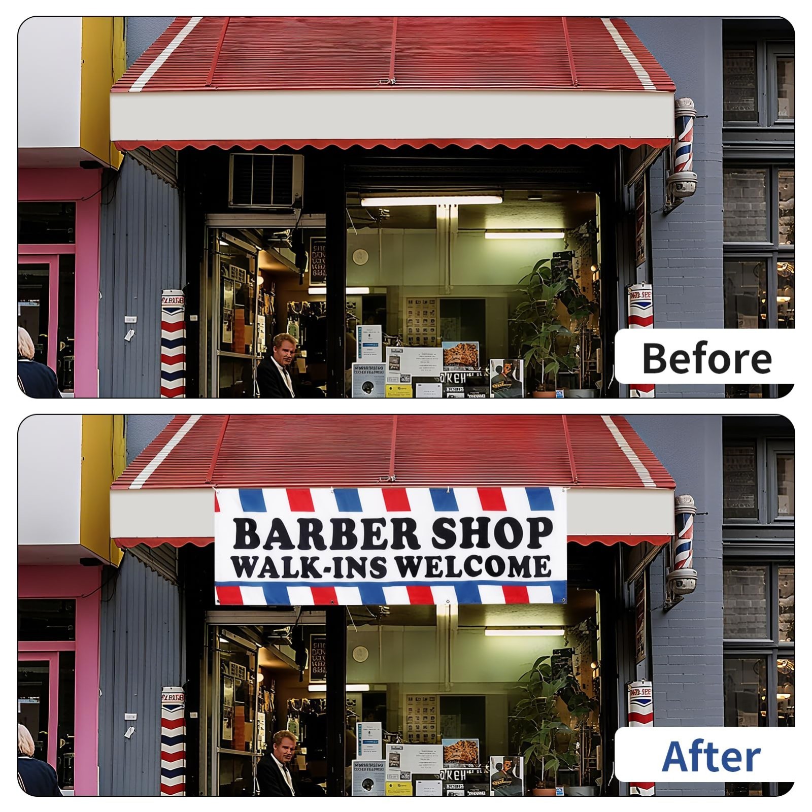 Large 2×6 ft Barber Shop Banner – Walk-Ins Welcome, Durable Polyester Sign with