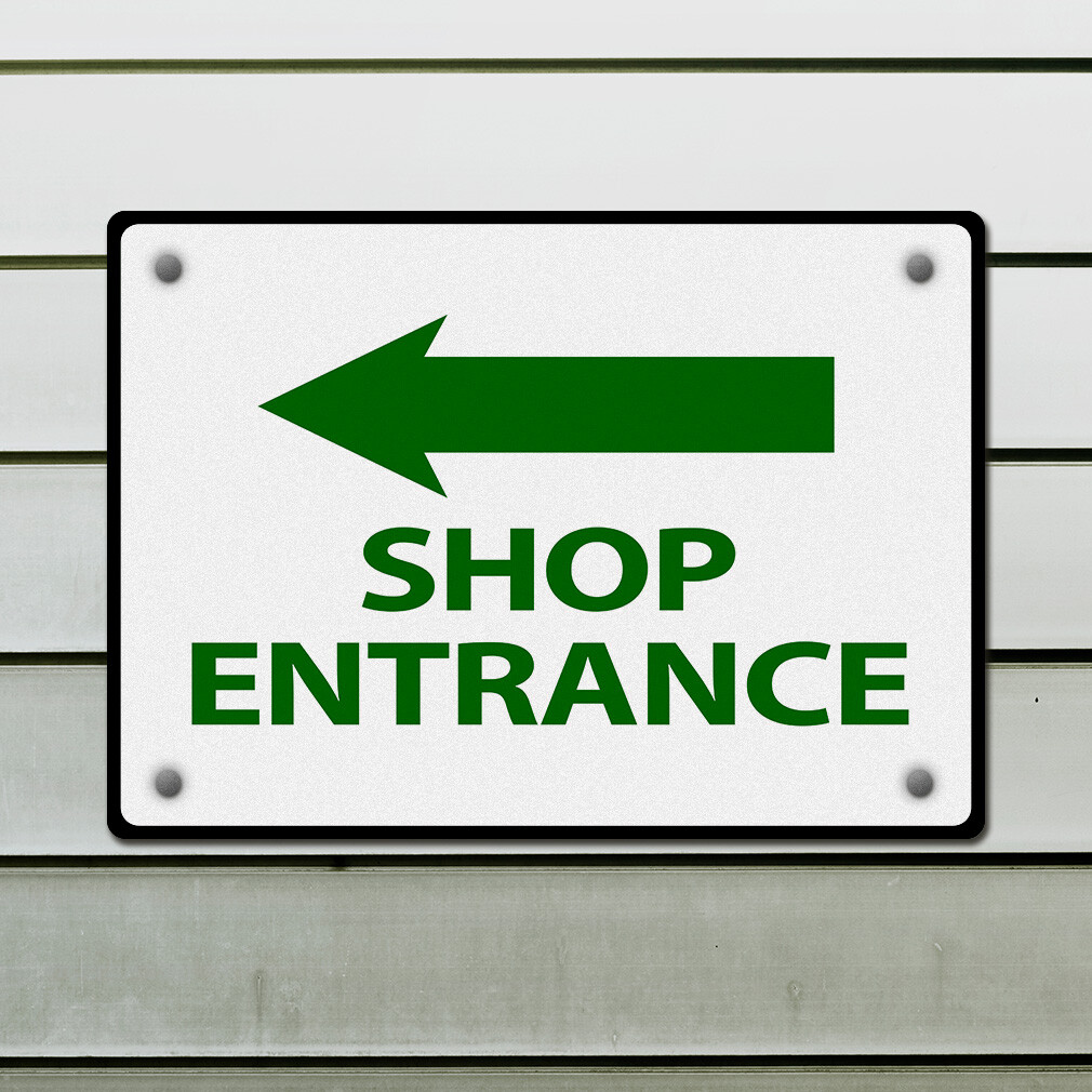 Aluminum Horizontal Metal Sign Shop Entrance Left Directional Acrylic Door