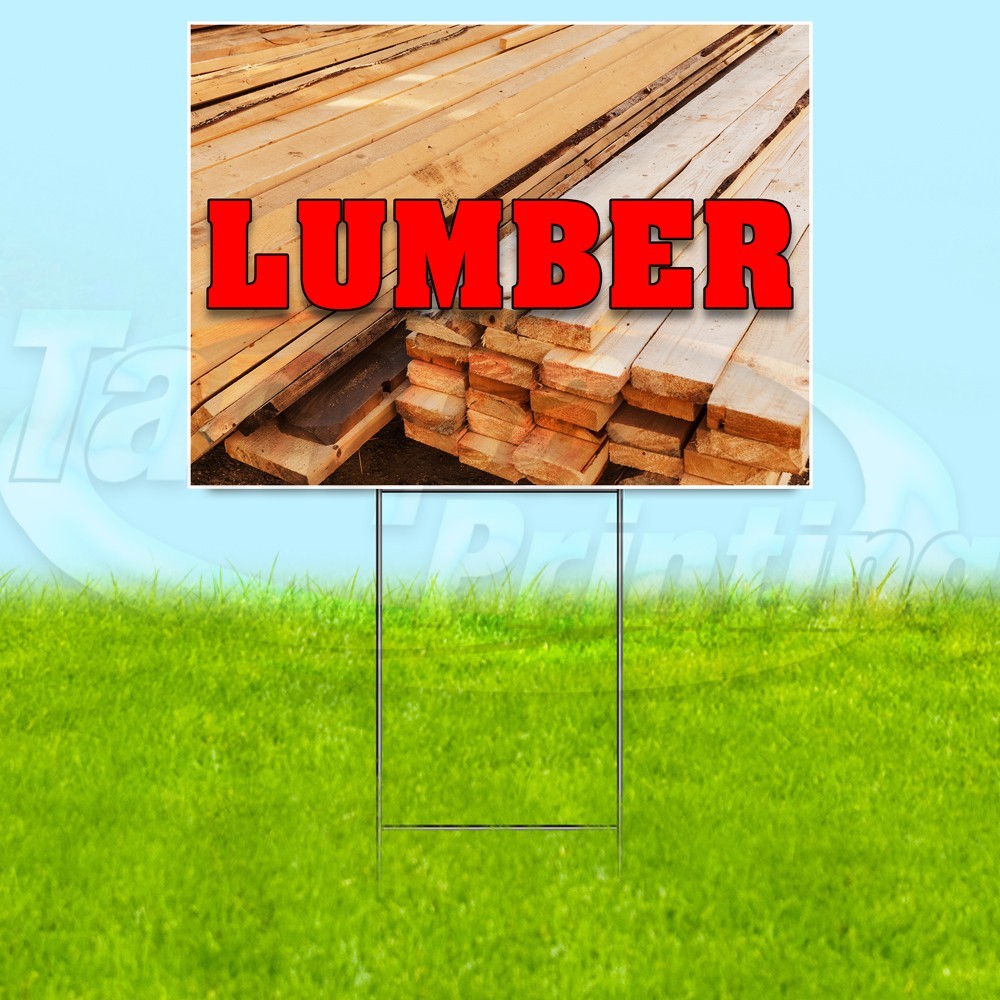LUMBER 18×24 Yard Sign Wood Building Plastic Corrugated WITH STAKE USA YS07956