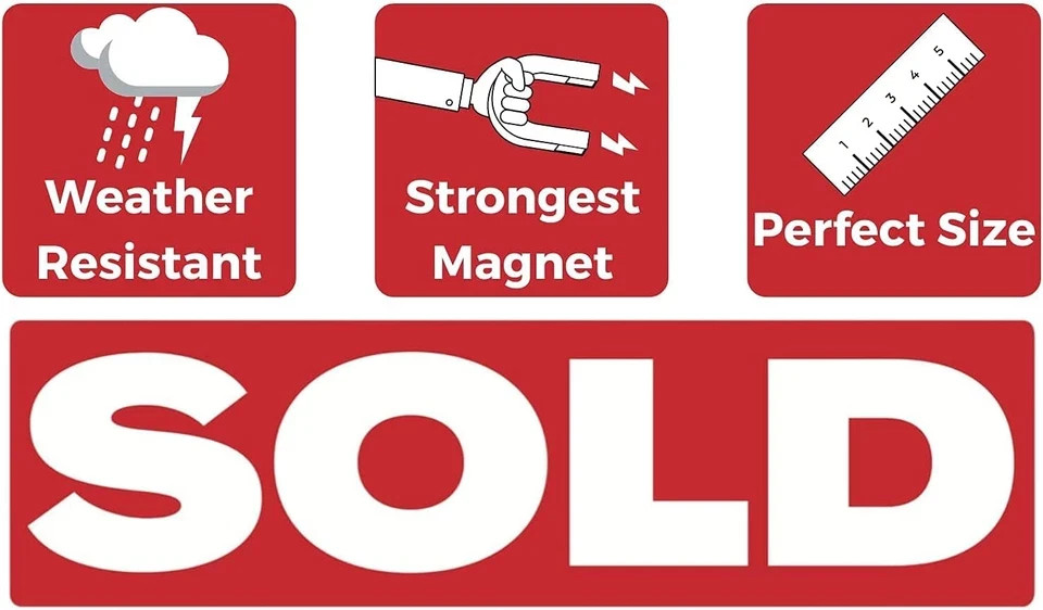 Sold Sign for Estate Rider,Reusable Magnetic and Adhesive Sticker Option,Sign fo