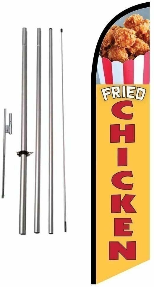 Fried Chicken Advertising Feather Banner Swooper Flag Sign with Flag Pole Kit…