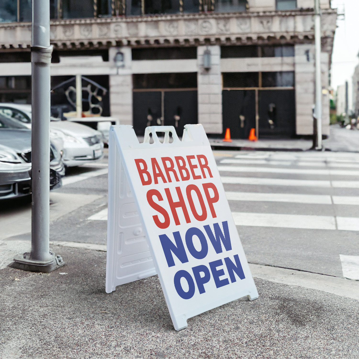 Barber Shop Now Open Heavy Duty A-Frame Sidewalk Sign Salon Grand Opening Walk
