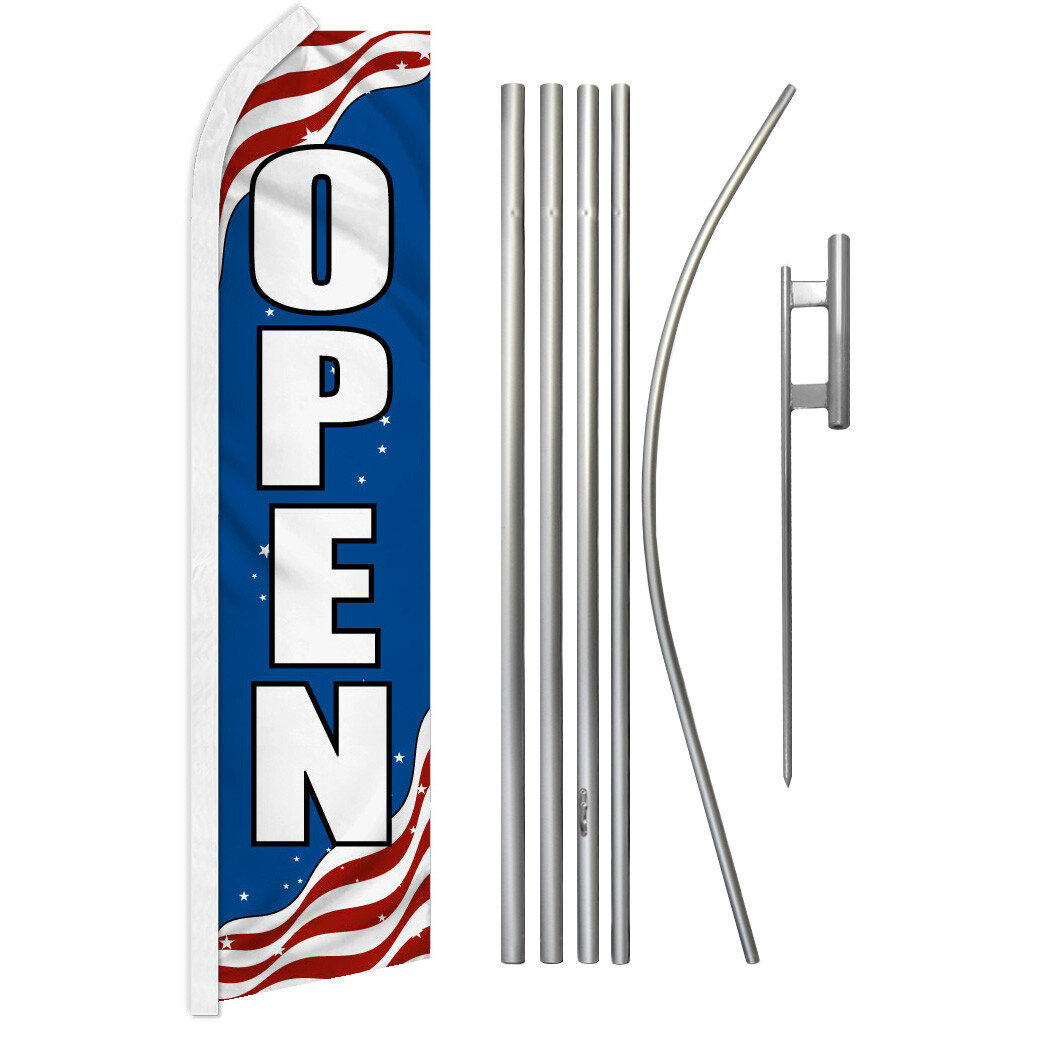 Open Swooper Flutter Feather Advertising Flag Kit Open Sign We&rsquo;re Open Patriotic
