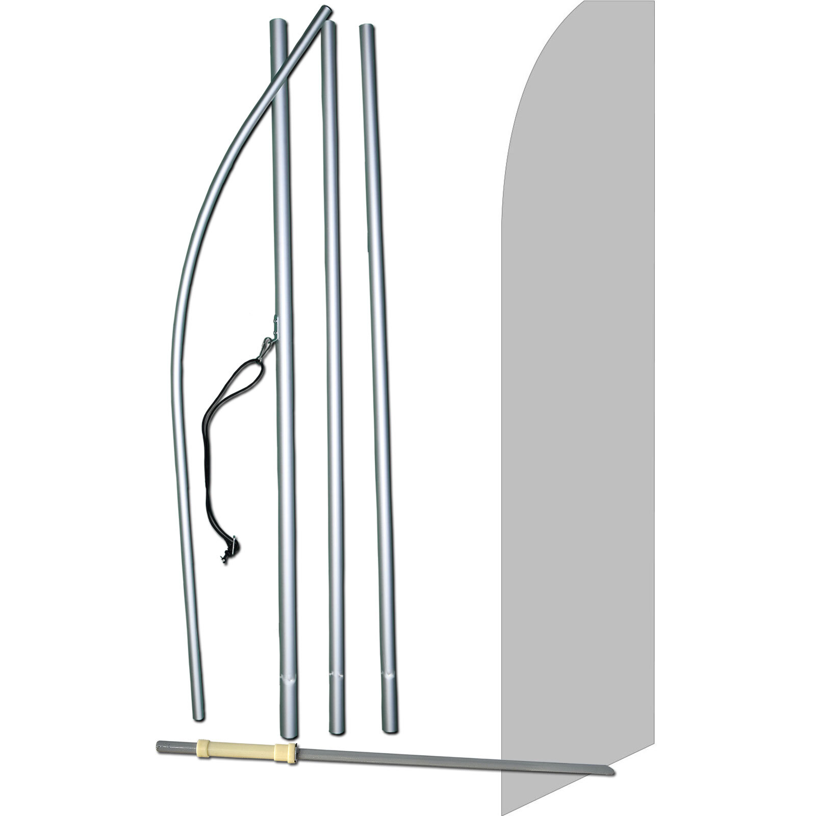 Solid Gray Flag with Flag Pole and Spike