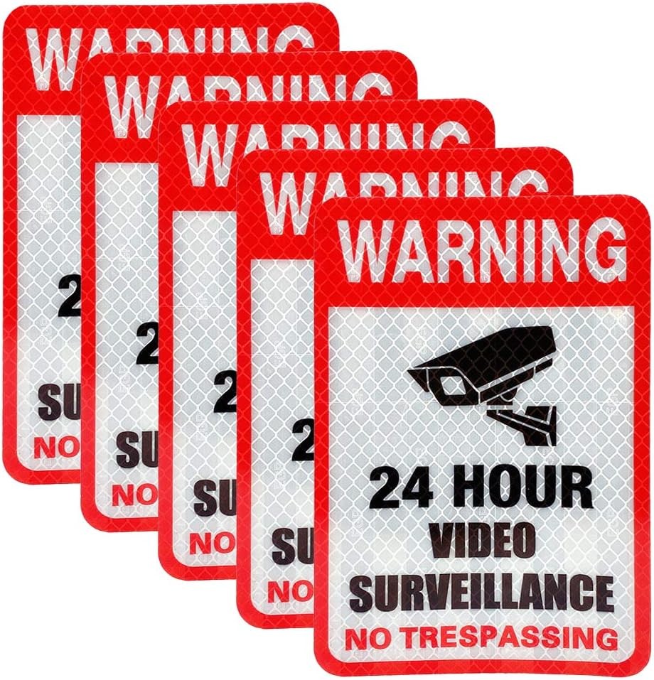 5 Pack Video Surveillance Sign Reflective Sticker Decal Self Adhesive 5.9&Prime; x 4&Prime;,
