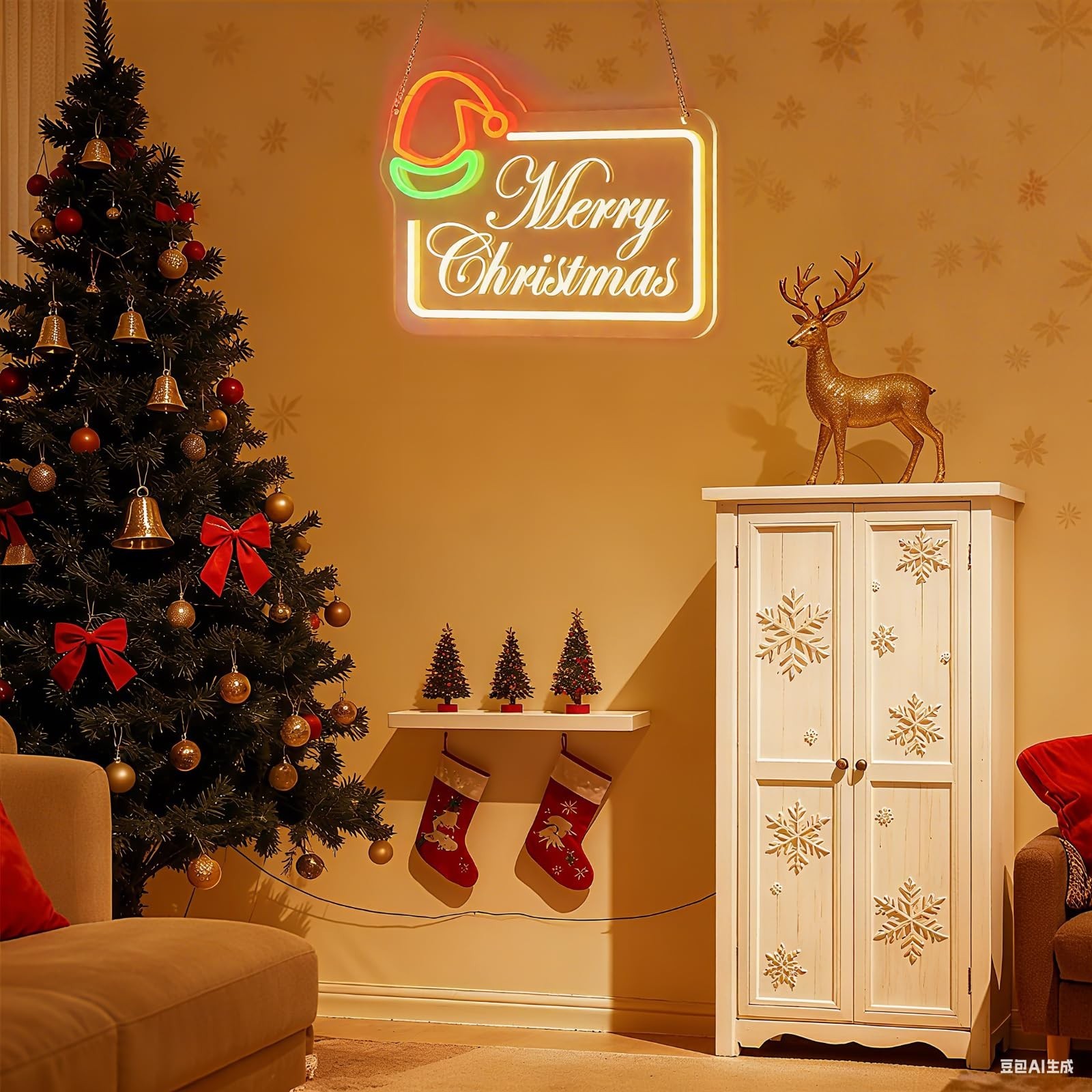 Neon Sign Merry Christmas, White LED Sign for Home Holiday Decor, Dimmable Ne…