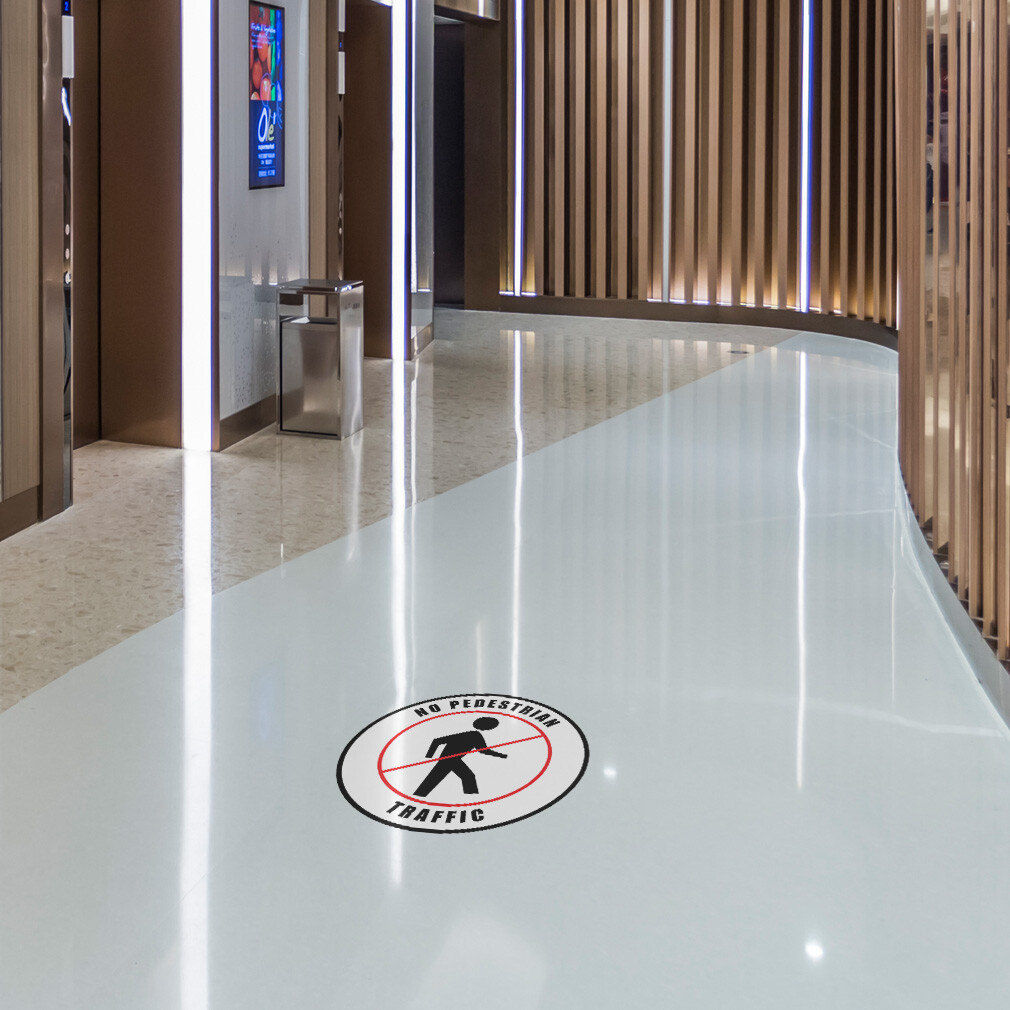 Floor Decals No Pedestrian Traffic Red Black Anti-Slip Round Shape Business