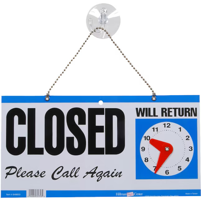 Hillman Open/Closed – with Clock 5-in x 11-in Plastic Business Sign