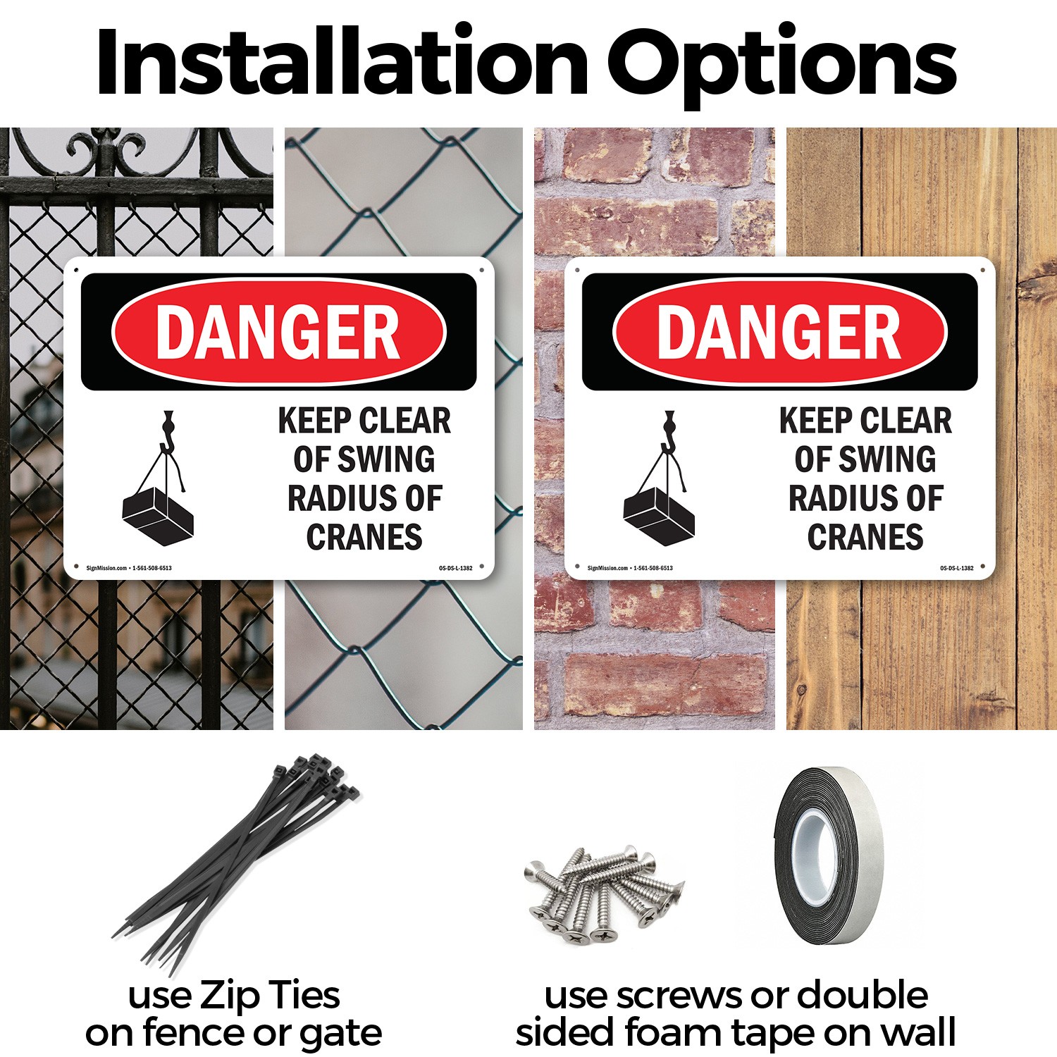 Keep Clear Of Swing Radius Of Cranes OSHA Danger Sign Or Decal – 5 or 10 Pack