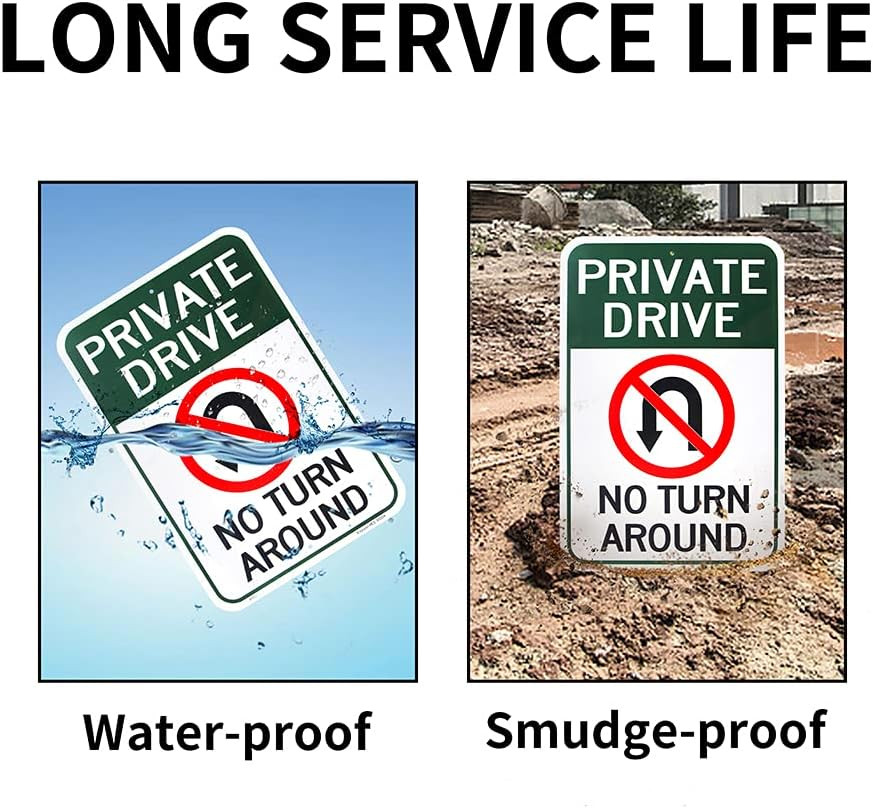 Large Private Drive, No Turn around Sign, 18&Prime;X 12&Prime; .04&Prime; Aluminum Reflective Sign