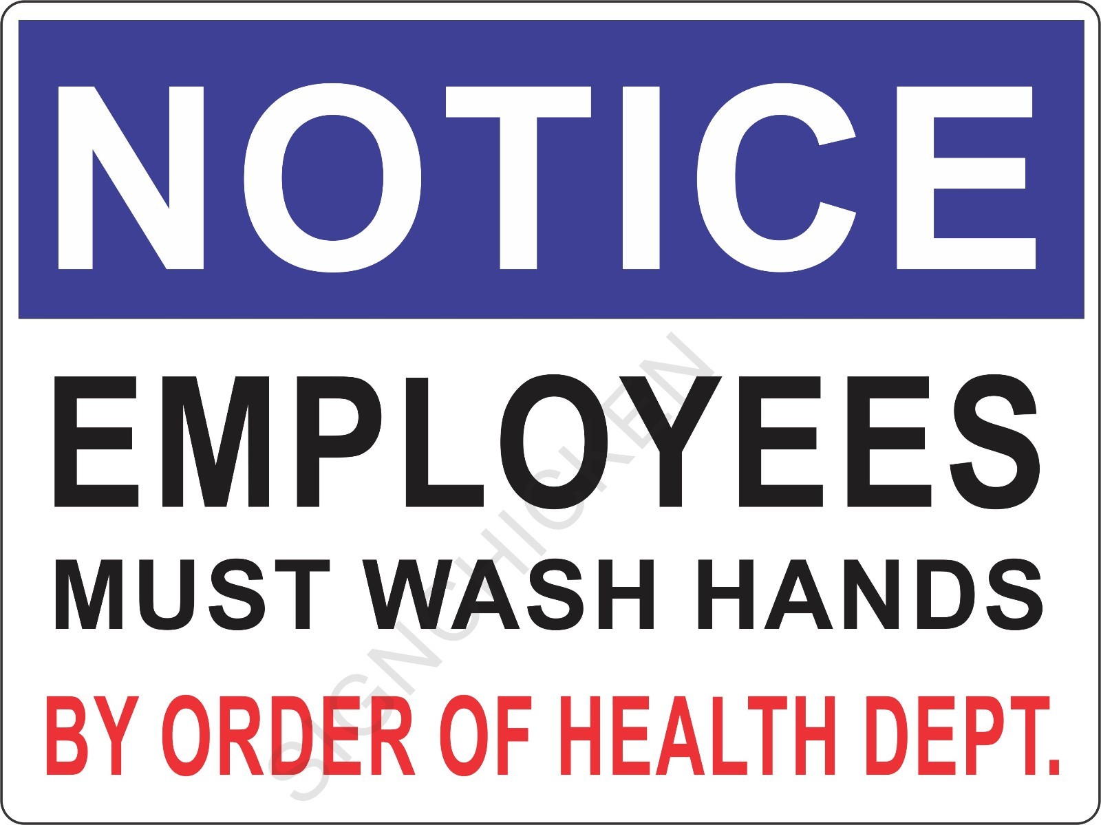 9&Prime; x 12&Prime; Employee Must Wash Hands Sign ALUMINUM – restaurant, kitchen signs,
