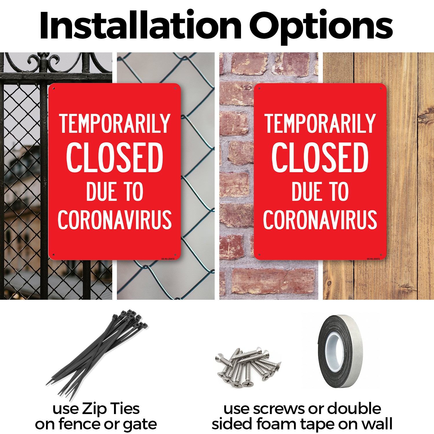 Temporarily Closed Due To Coronavirus Public Safety Sign Or Decal – 5 or 10 Pack