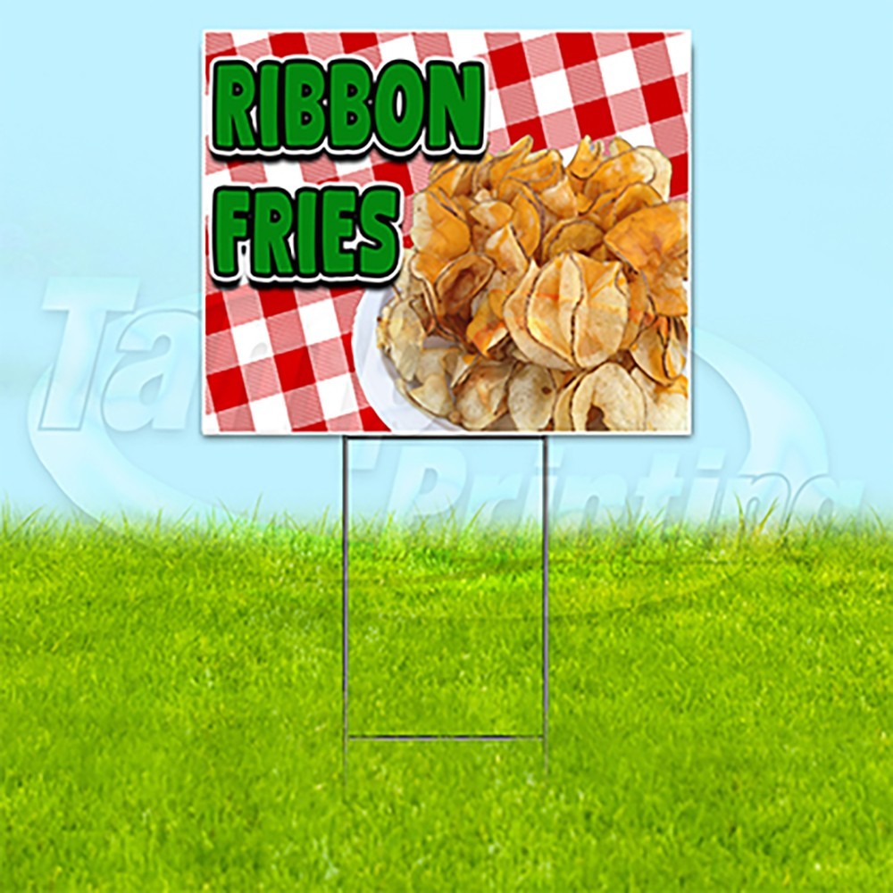 RIBBON FRIES 18×24 Yard Sign Carnival Plastic Corrugated WITH STAKE USA YS00223
