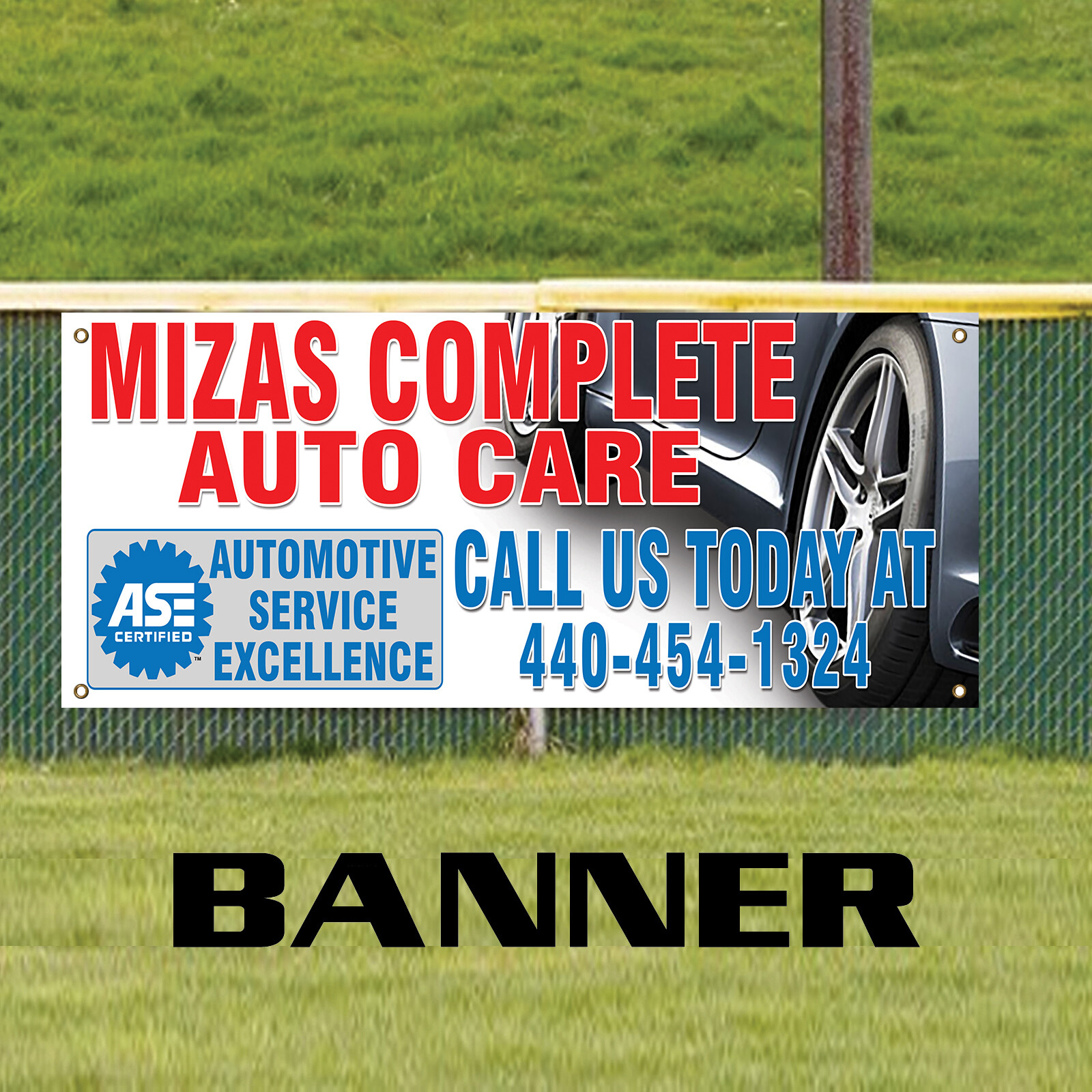 Mizas Complete Auto Care Advertising Banner Sign