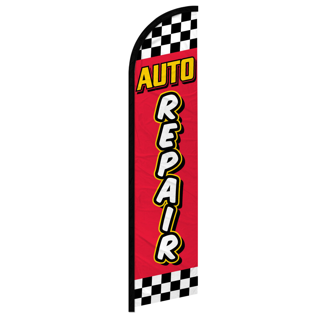 Auto Repair Full Curve Windless Swooper Flag Auto Mechanic RED