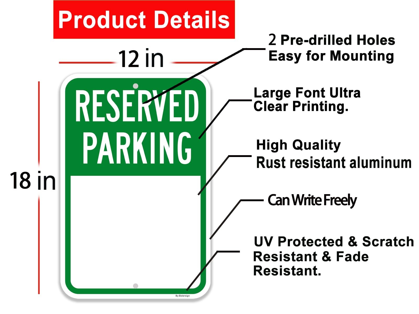 2 Pack 12×18 inch Blank Reserved Parking Sign Write-On Reflective Aluminum