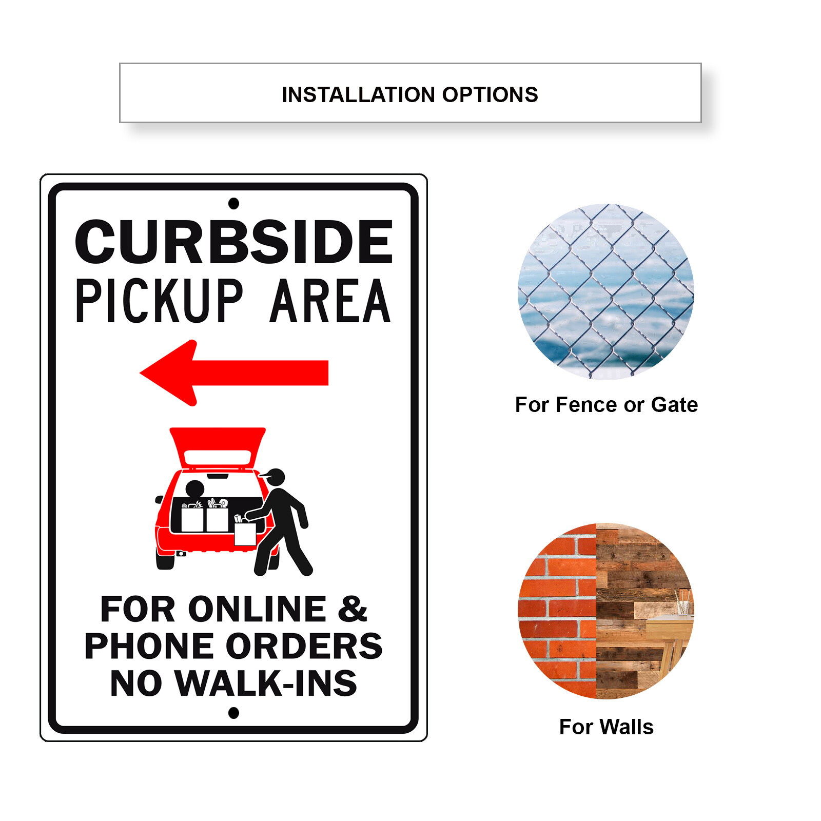 Curbside Pickup Area For Online & Phone Orders No Novelty Aluminum Metal Sign