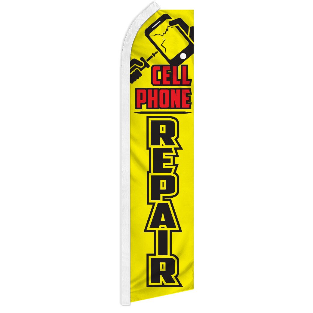 Cell Phone Repair Advertising Swooper Feather Flag YW/BLK