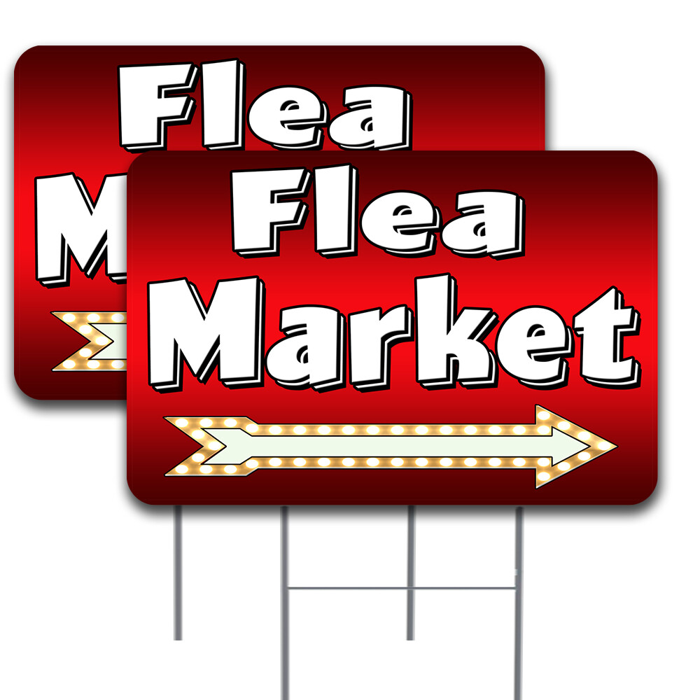 FLEA MARKET Arrow 2 Pack Double-Sided Yard Signs 16&Prime; x 24&Prime; with Metal Stakes (Ma