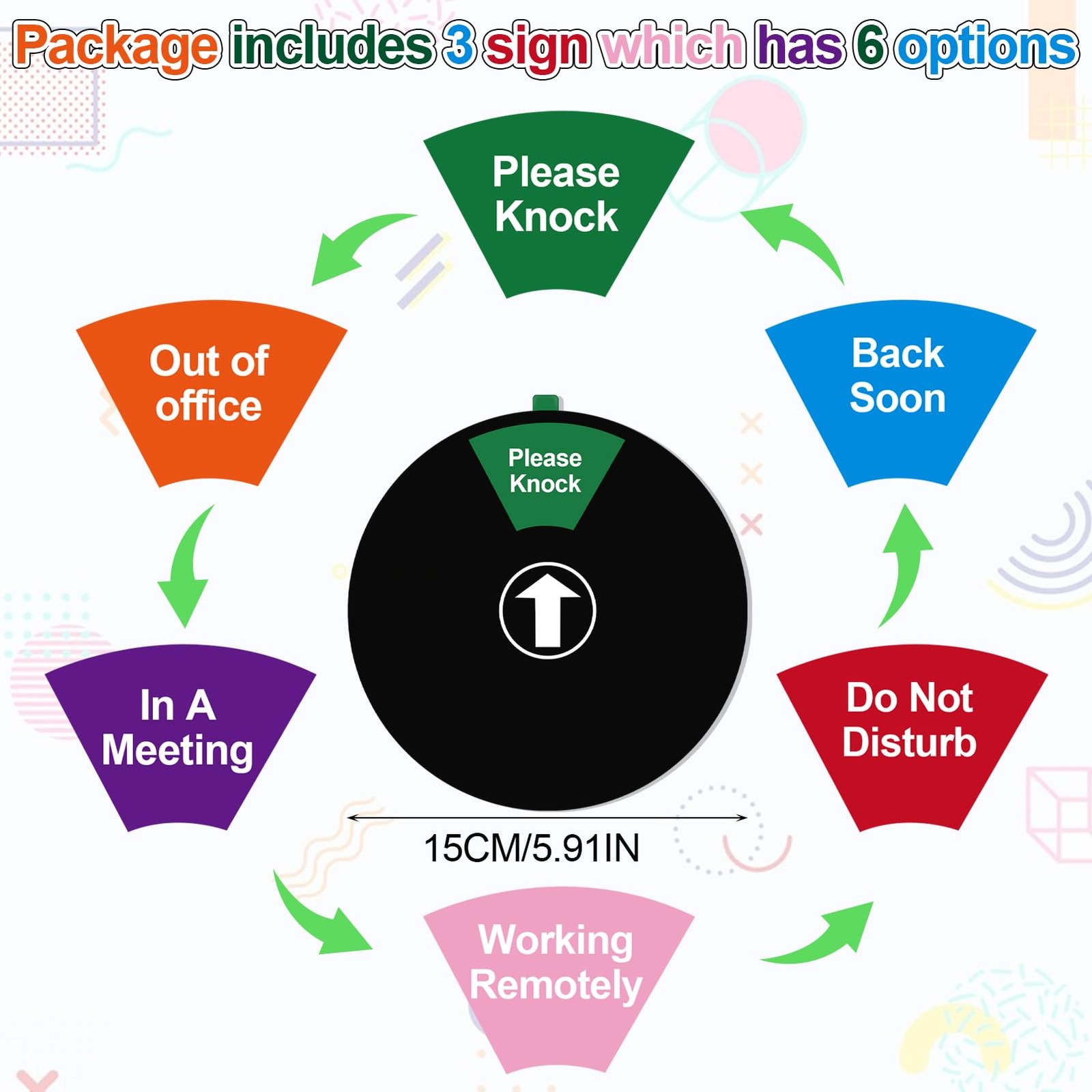 3 PCS Office Door Signs 6 Inch Rotating Wheel Privacy Sign 6 Options Plastic