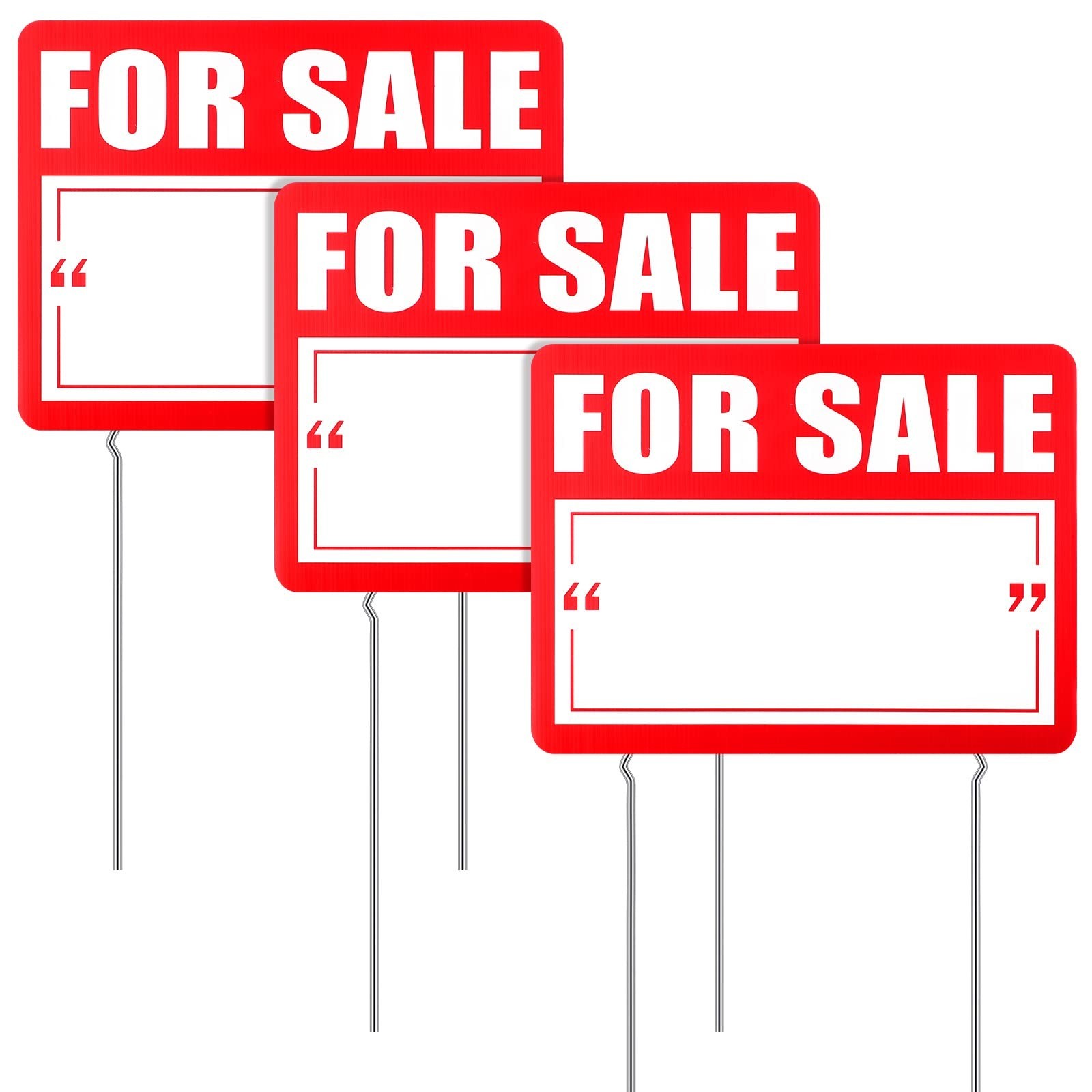 3 Pcs Large 12×16 Inch Double-Sided Yard Signs with Stake – Red For Sale Outdoor