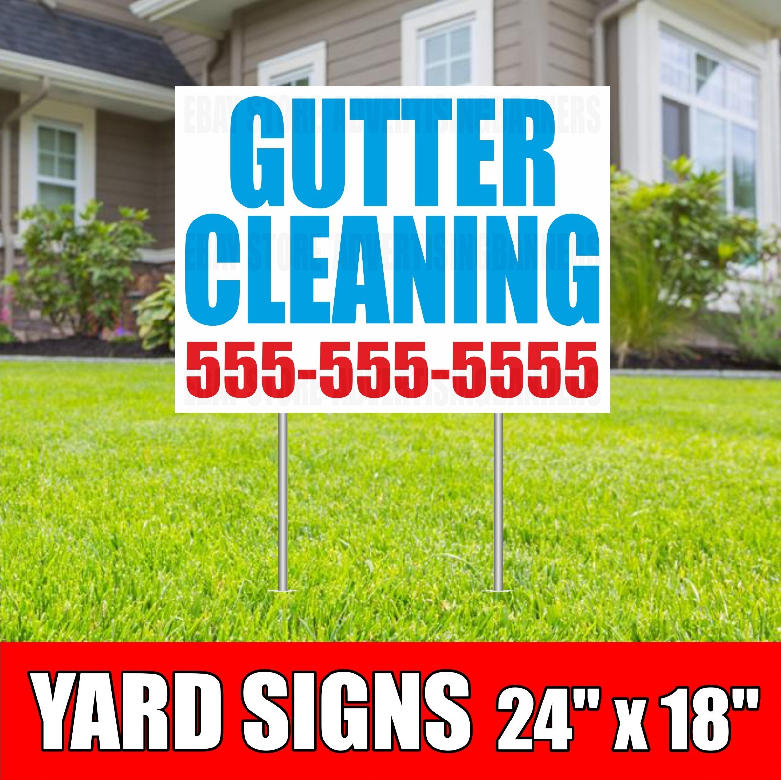 GUTTER CLEANING Yard Sign with H-Stakes Gutter Clean Custom Phone Number