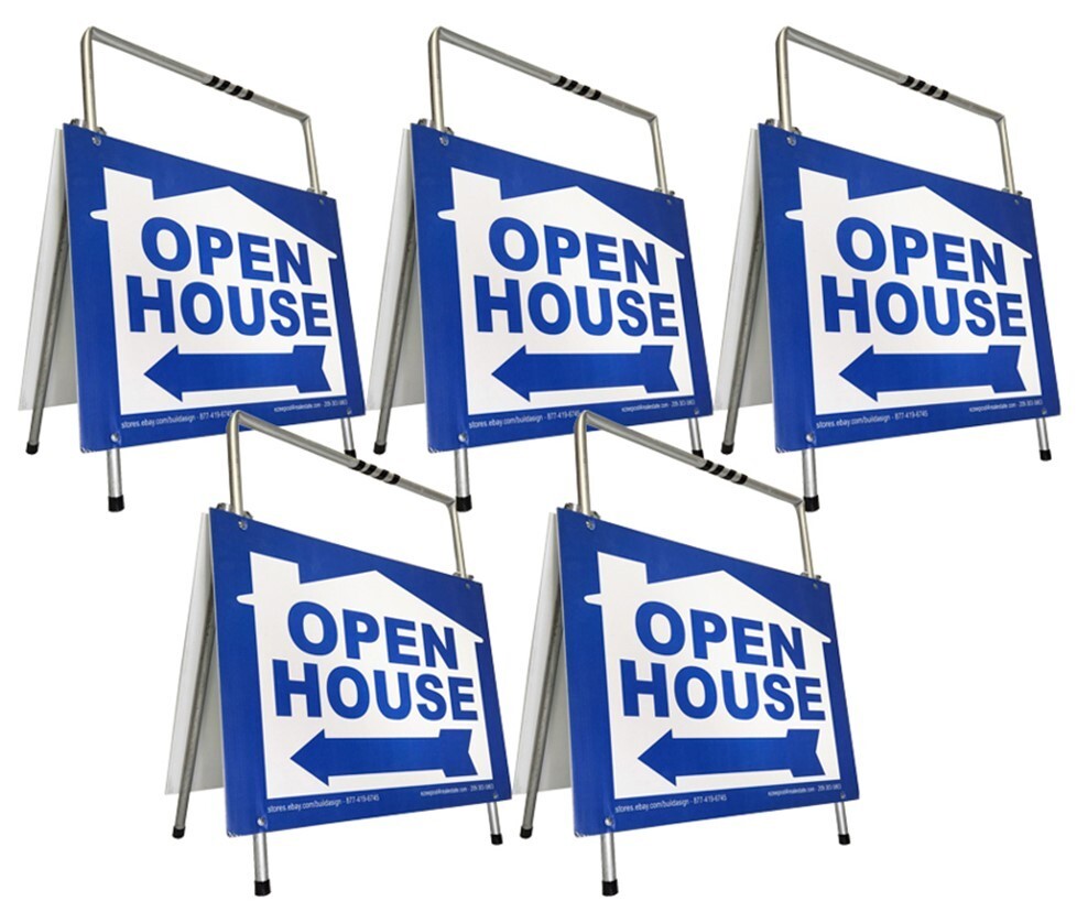 Real Estate Open House Sign Kit Metal A-Frame 5 Pack Blue House